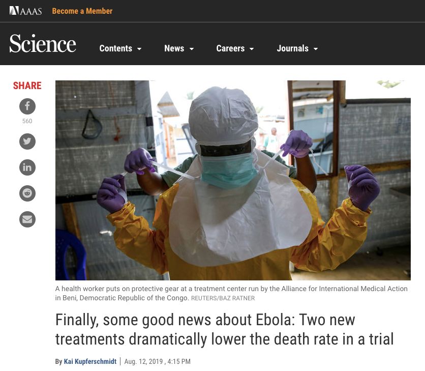 埃博拉首次有望治愈，新疗法或将死亡率降至 10% 以下 | 丁香早读