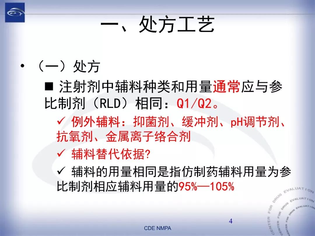 CDE：化药仿制药注射剂一致性评价药学技术要求