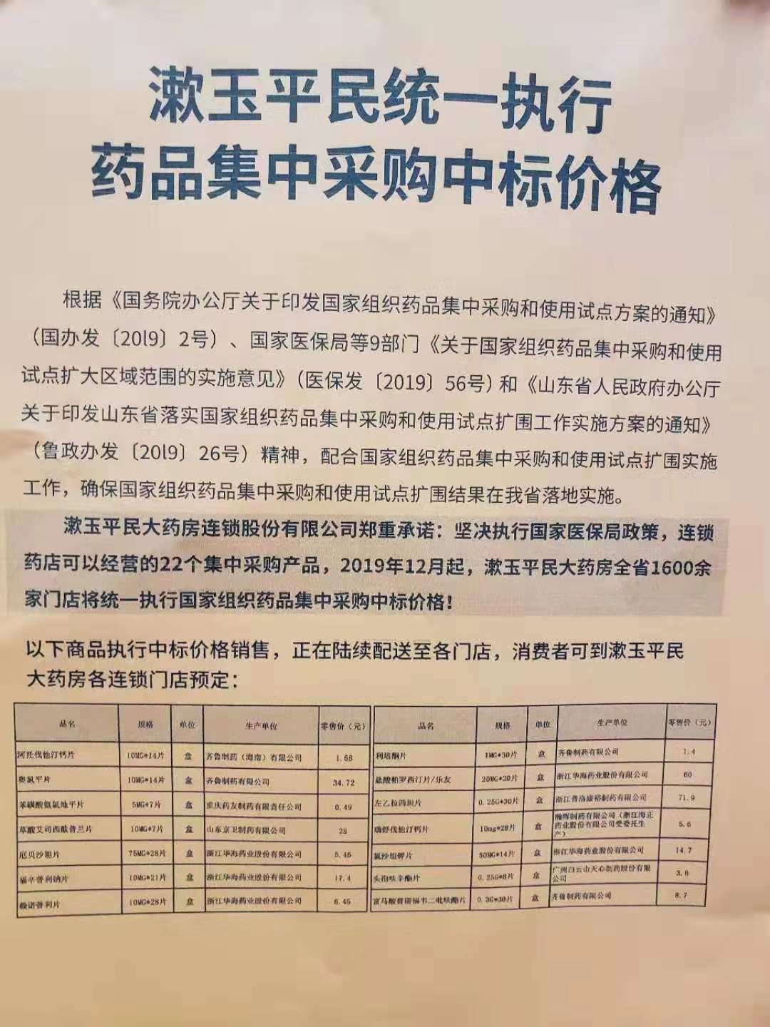 22个集采药品，1600家药店，中标价销售！