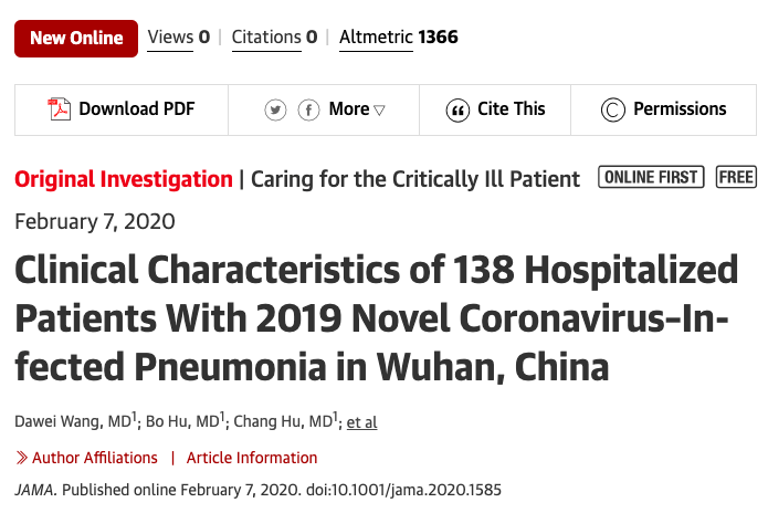 武大中南医院 138 名新冠患者临床特征分析：JAMA 最新研究