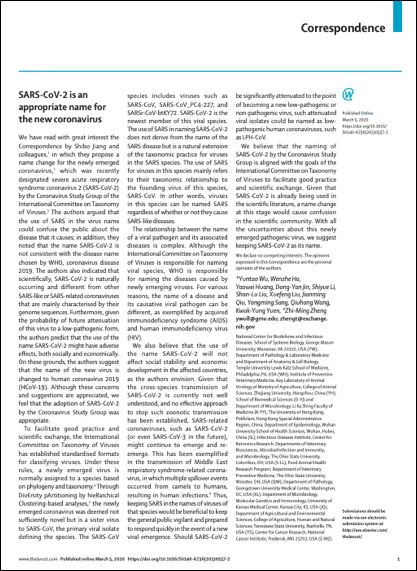 国内外 12 学者联名公开信：支持新冠病毒命名 SARS-CoV-2