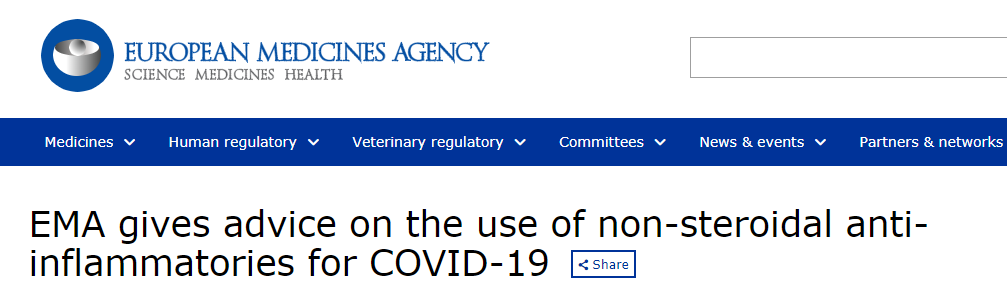 非甾体类抗炎药（NSAID）会加重新冠肺炎？看看EMA怎么说！